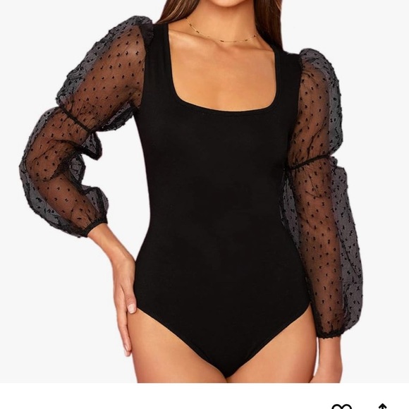 Tops - Elegant Black Sheer Sleeve Bodysuit